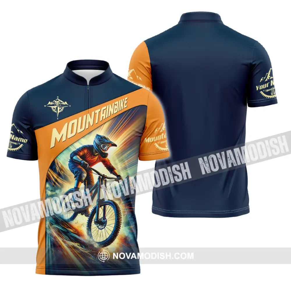 Man Shirt Custom Name Mountain Bike Lover Hoodie Polo Long Sleeve Zipper / S T-Shirt