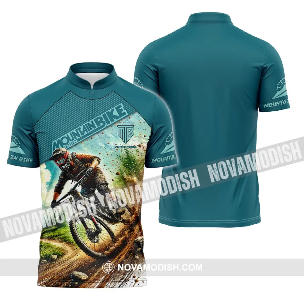 Man Shirt Custom Name Mountain Bike Lover Hoodie Polo Long Sleeve Zipper / S T-Shirt