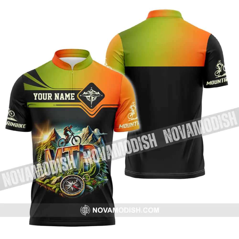 Man Shirt Custom Name Mountain Bike Shirt Mountain Bike Lover Hoodie Shirt Polo Long Sleeve Shirt Zipper Polo Shirt / S