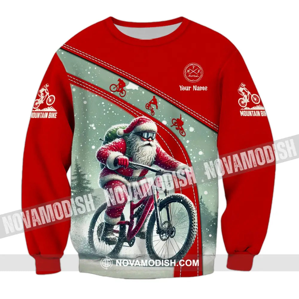 Man Shirt Custom Name Mountain Bike Lover T-Shirt Christmas Gift Long Sleeve / S T-Shirt