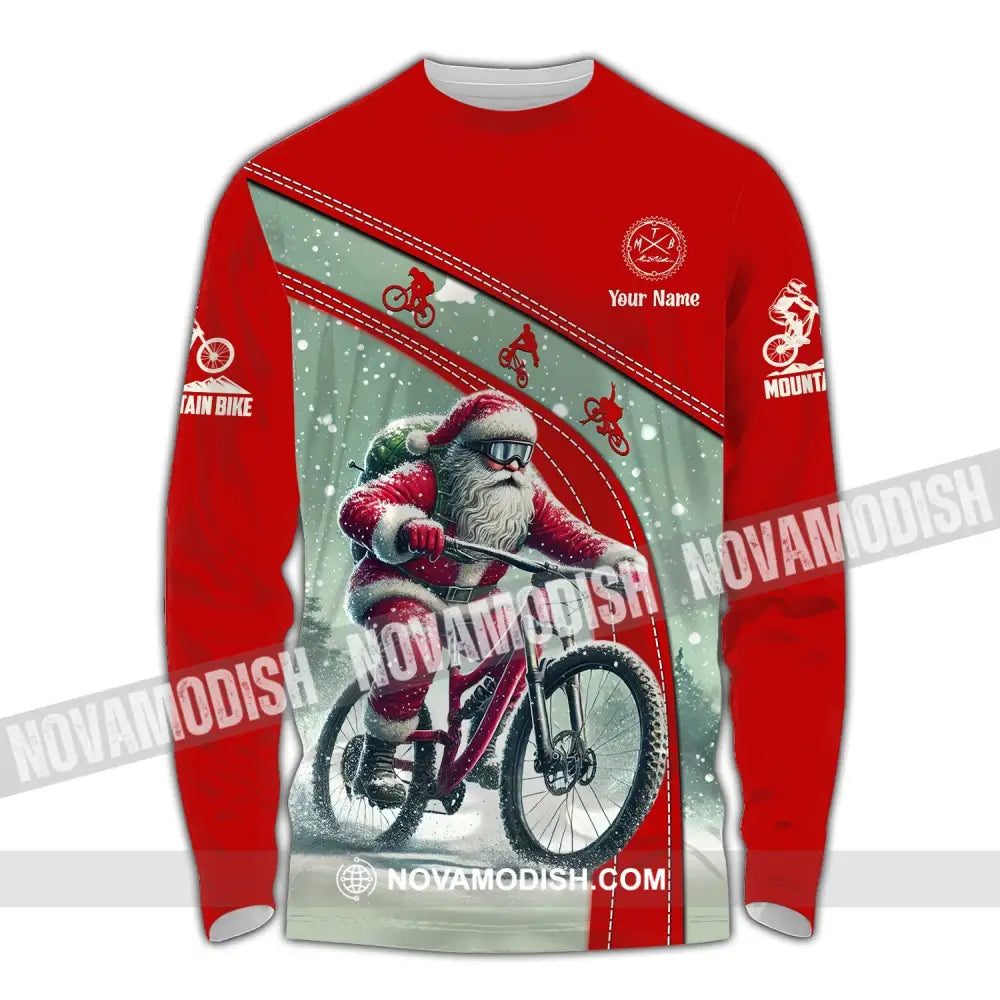 Man Shirt Custom Name Mountain Bike Lover T-Shirt Christmas Gift Long Sleeve / S T-Shirt