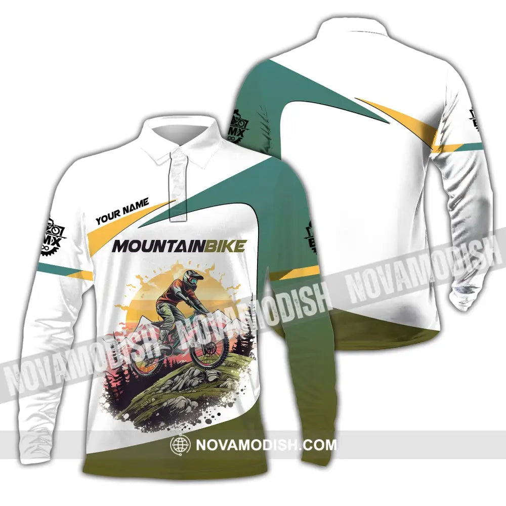 Man Shirt Custom Name Mountain Bike Lover T-Shirt Long Sleeve Polo / S T-Shirt