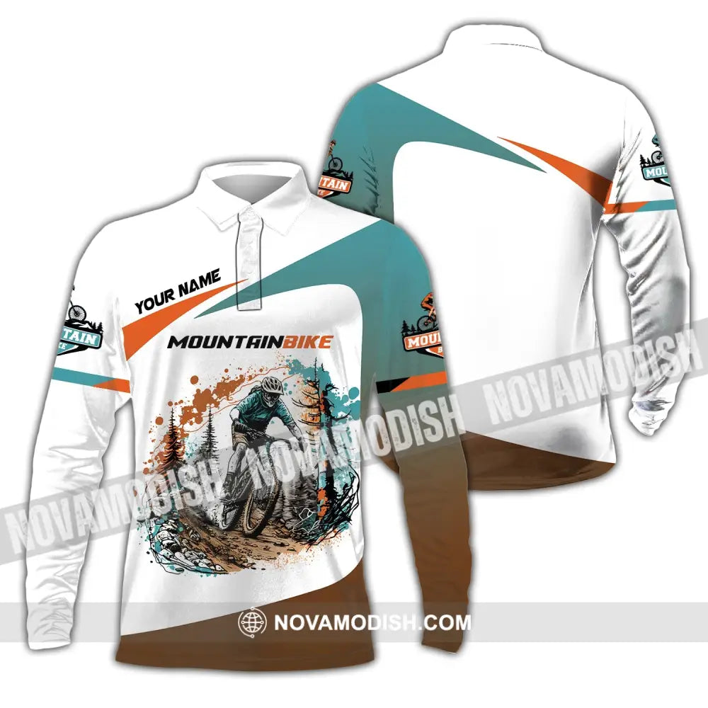 Man Shirt Custom Name Mountain Bike Lover T-Shirt Long Sleeve Polo / S T-Shirt