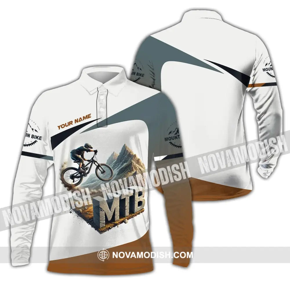 Man Shirt Custom Name Mountain Bike Lover T-Shirt Long Sleeve Polo / S T-Shirt