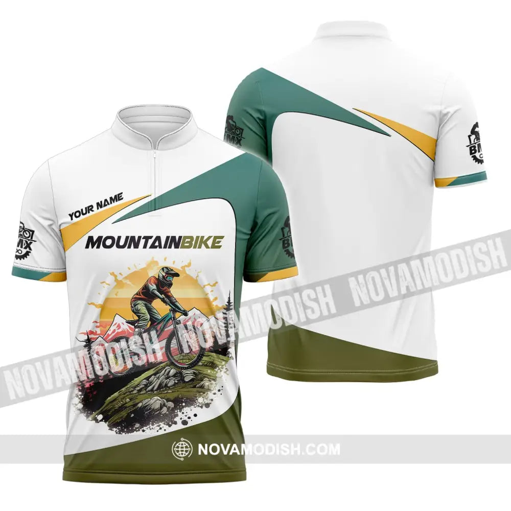 Man Shirt Custom Name Mountain Bike Lover T-Shirt Zipper Polo / S T-Shirt