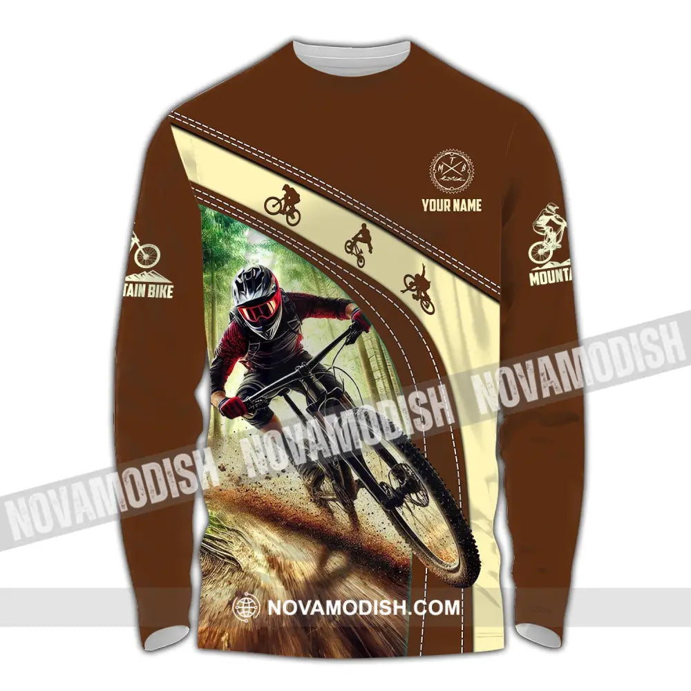Man Shirt Custom Name Mountain Bike Shirt Mountain Bike Polo Long Sleeve Mountain Bike Gift Long Sleeve Shirt / S