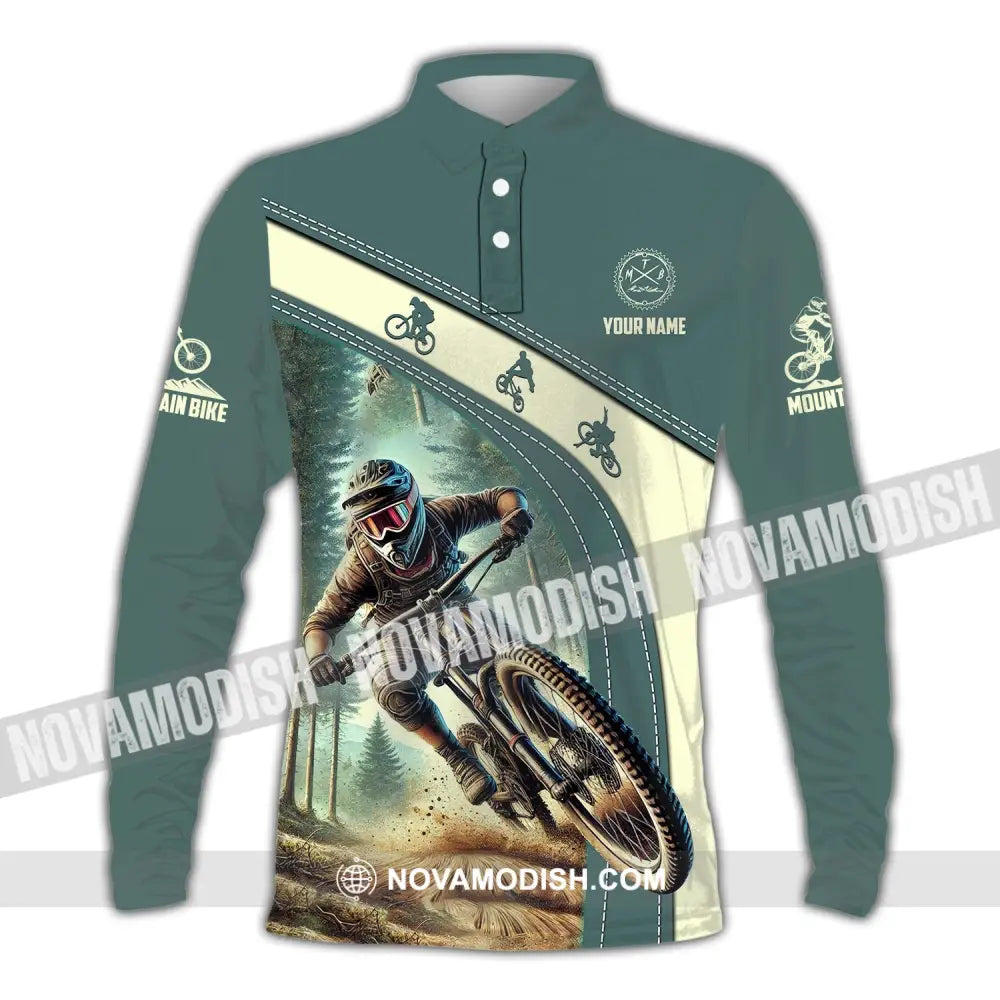 Man Shirt Custom Name Mountain Bike Polo Long Sleeve Gift / S T-Shirt