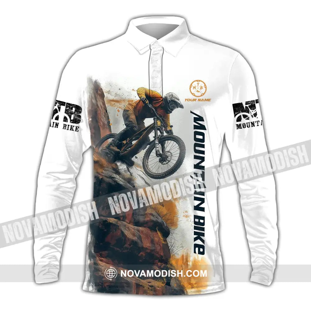 Man Shirt Custom Name Mountain Bike Polo Long Sleeve Gift / S T-Shirt