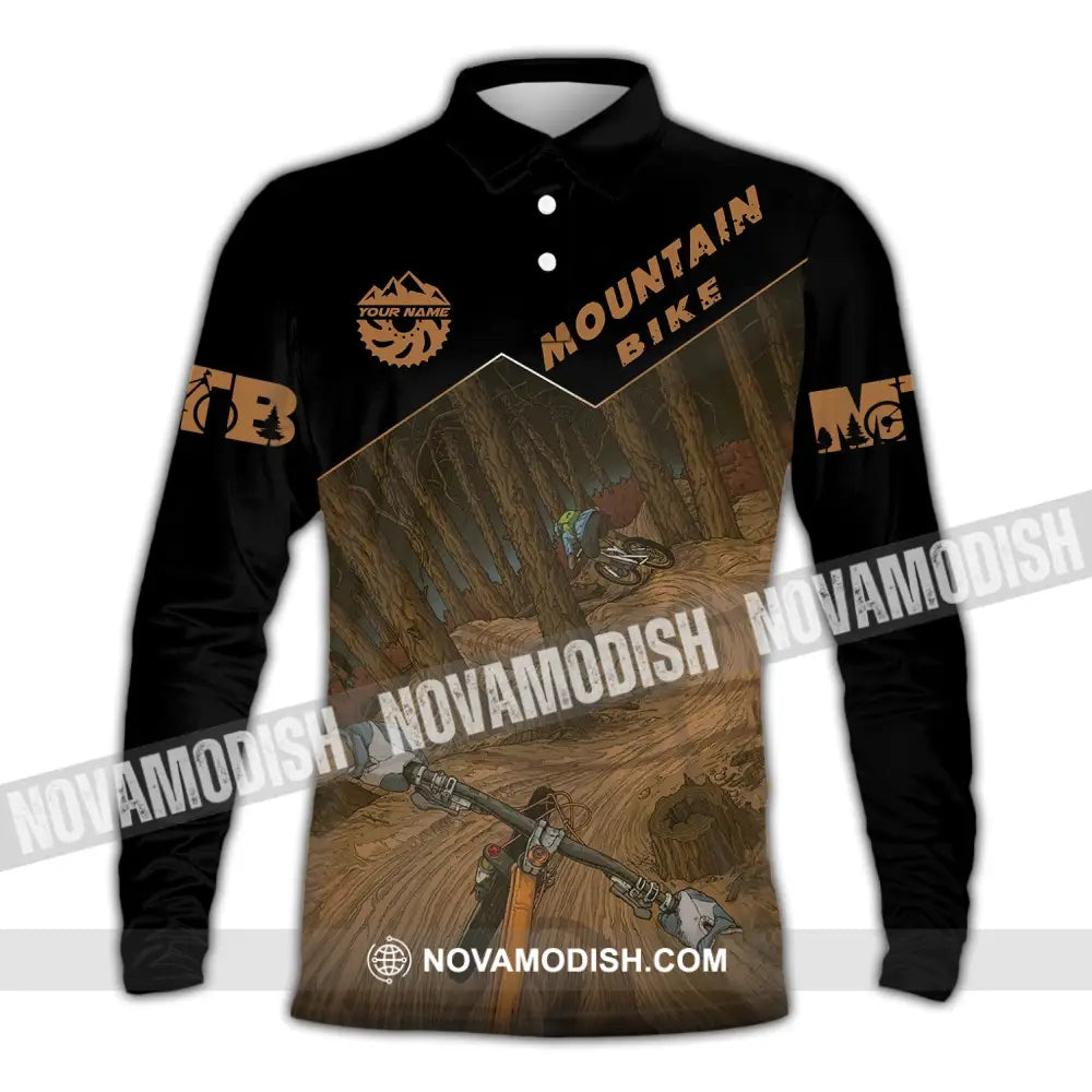 Man Shirt Custom Name Mountain Bike Polo Long Sleeve Gift / S T-Shirt