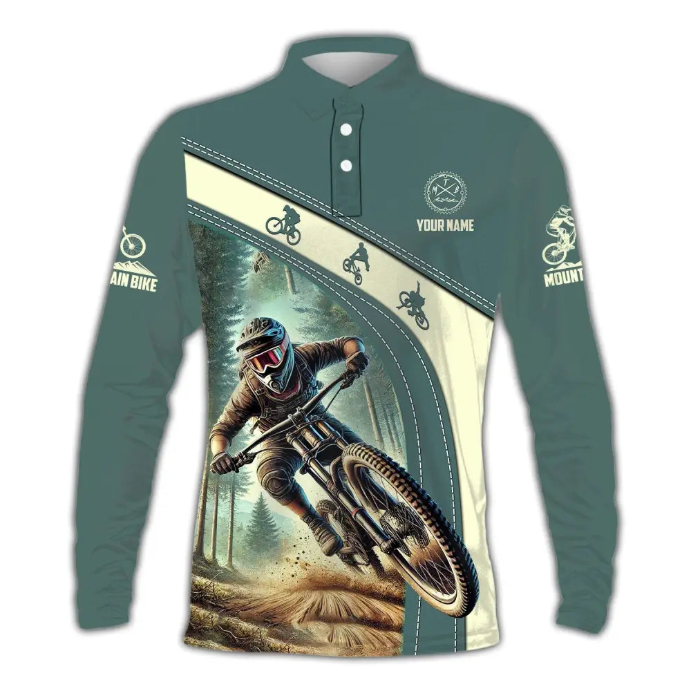 Man Shirt Custom Name Mountain Bike Polo Long Sleeve Gift / S T-Shirt