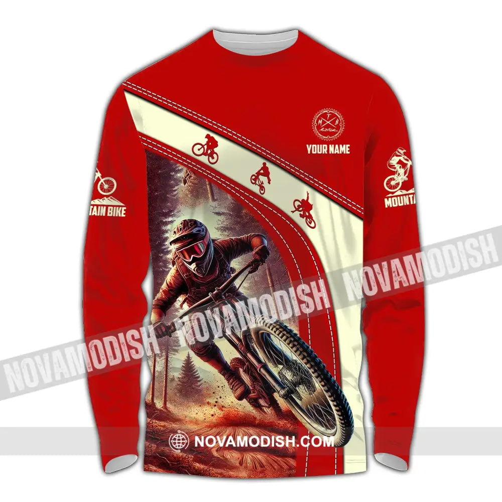 Man Shirt Custom Name Mountain Bike Shirt Mountain Bike Polo Long Sleeve Mountain Bike Gift Long Sleeve Shirt / S