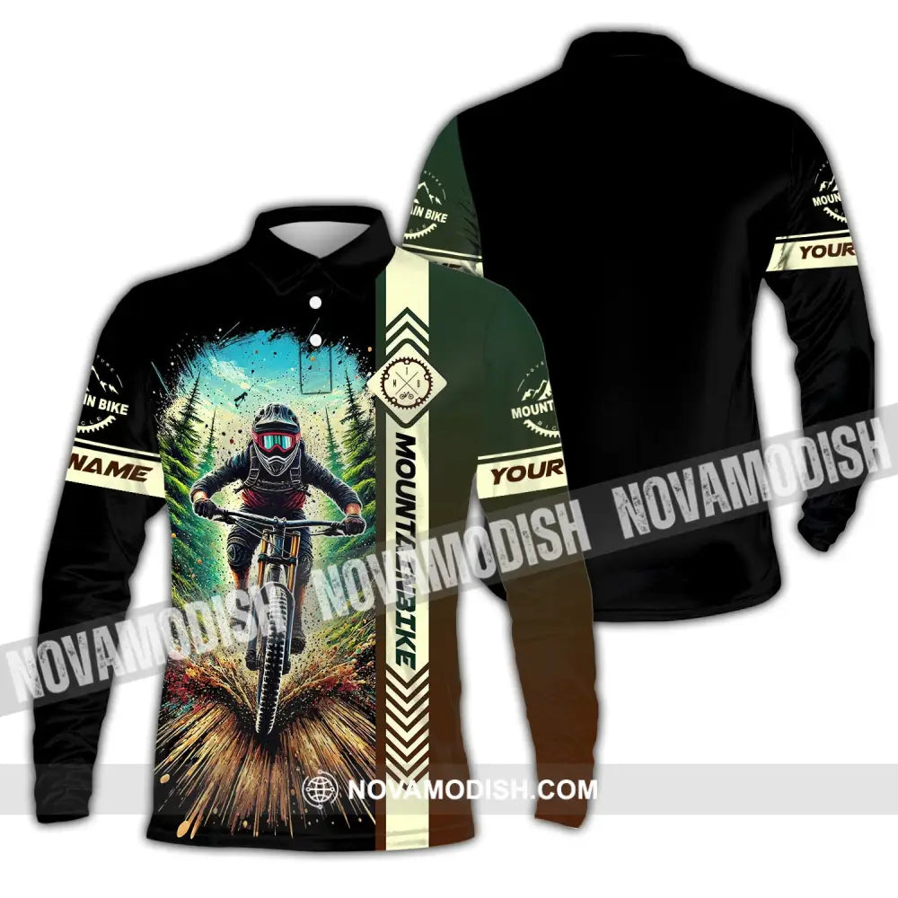 Man Shirt Custom Name Mountain Bike Polo Long Sleeve Gift / S T-Shirt