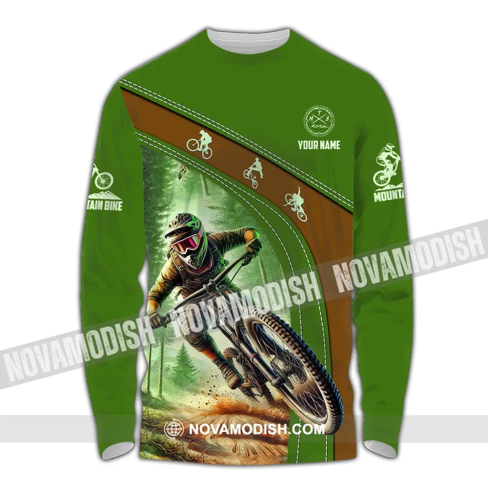 Man Shirt Custom Name Mountain Bike Shirt Mountain Bike Polo Long Sleeve Mountain Bike Gift Long Sleeve Shirt / S