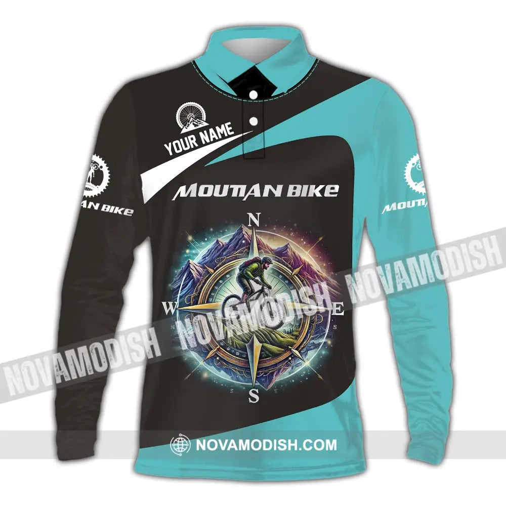 Man Shirt Custom Name Mountain Bike Polo Long Sleeve Gift / S T-Shirt