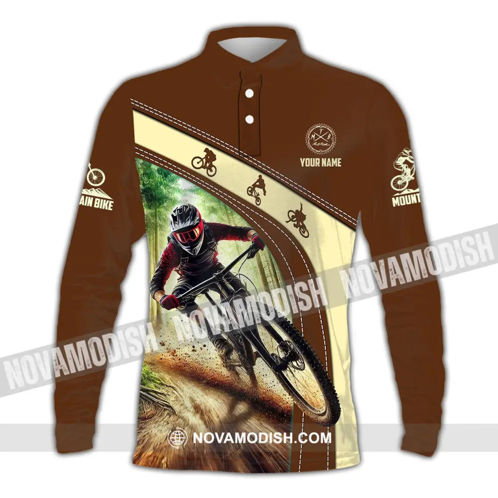 Man Shirt Custom Name Mountain Bike Shirt Mountain Bike Polo Long Sleeve Mountain Bike Gift Long Sleeve Polo / S T-shirt