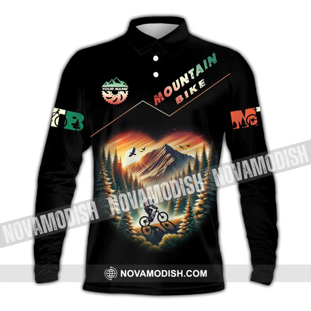 Man Shirt Custom Name Mountain Bike Polo Long Sleeve Gift / S T-Shirt