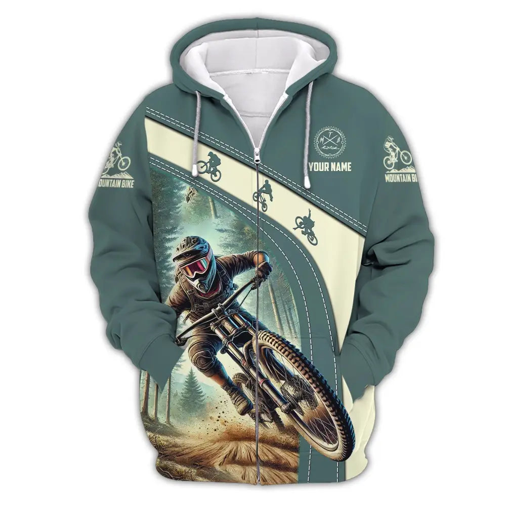 Man Shirt Custom Name Mountain Bike Polo Long Sleeve Gift Zipper Hoodie / S T-Shirt