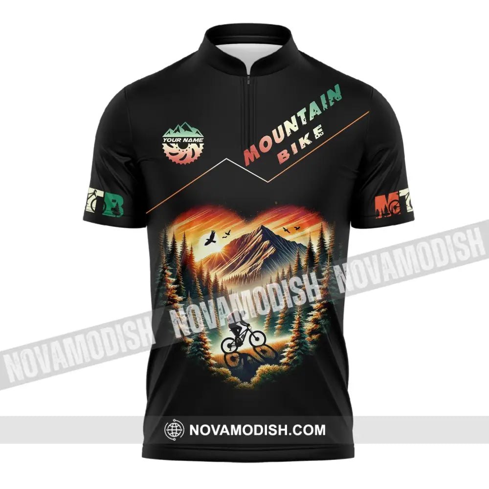 Man Shirt Custom Name Mountain Bike Polo Long Sleeve Gift Zipper / S T-Shirt