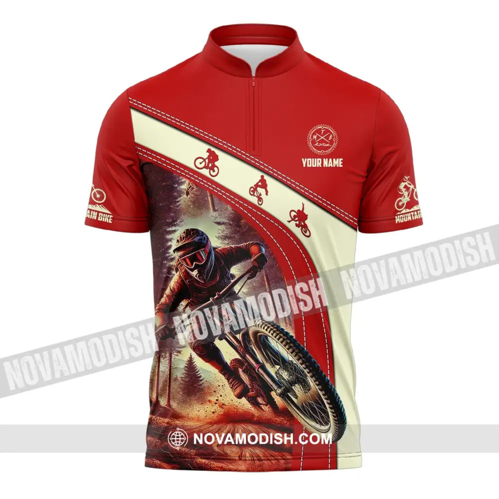 Man Shirt Custom Name Mountain Bike Shirt Mountain Bike Polo Long Sleeve Mountain Bike Gift Zipper Polo Shirt / S