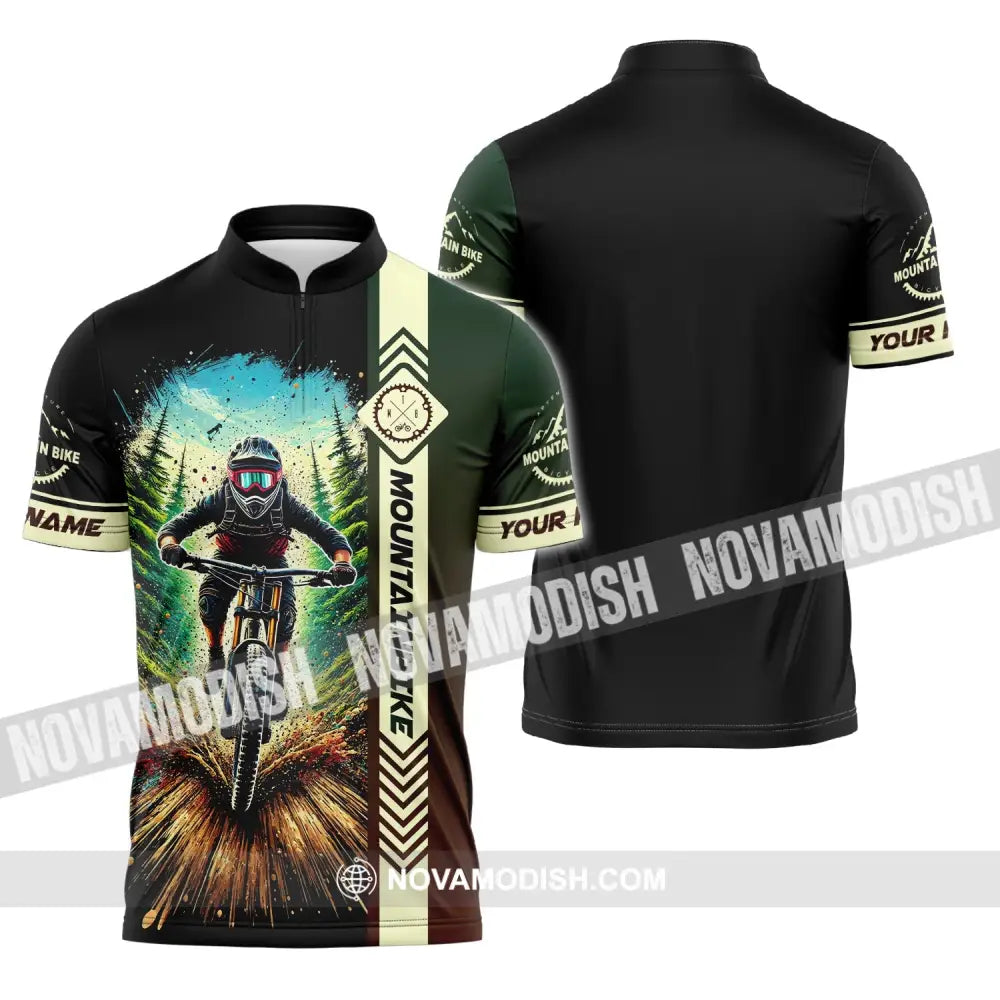 Man Shirt Custom Name Mountain Bike Polo Long Sleeve Gift Zipper / S T-Shirt