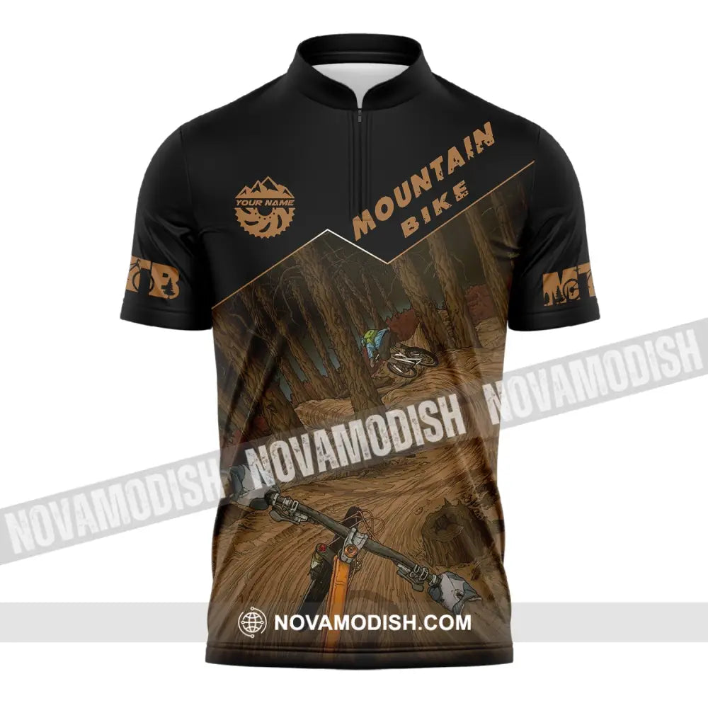 Man Shirt Custom Name Mountain Bike Polo Long Sleeve Gift Zipper / S T-Shirt