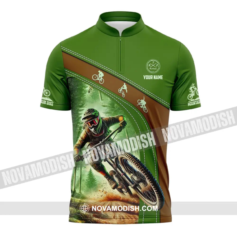 Man Shirt Custom Name Mountain Bike Shirt Mountain Bike Polo Long Sleeve Mountain Bike Gift Zipper Polo Shirt / S