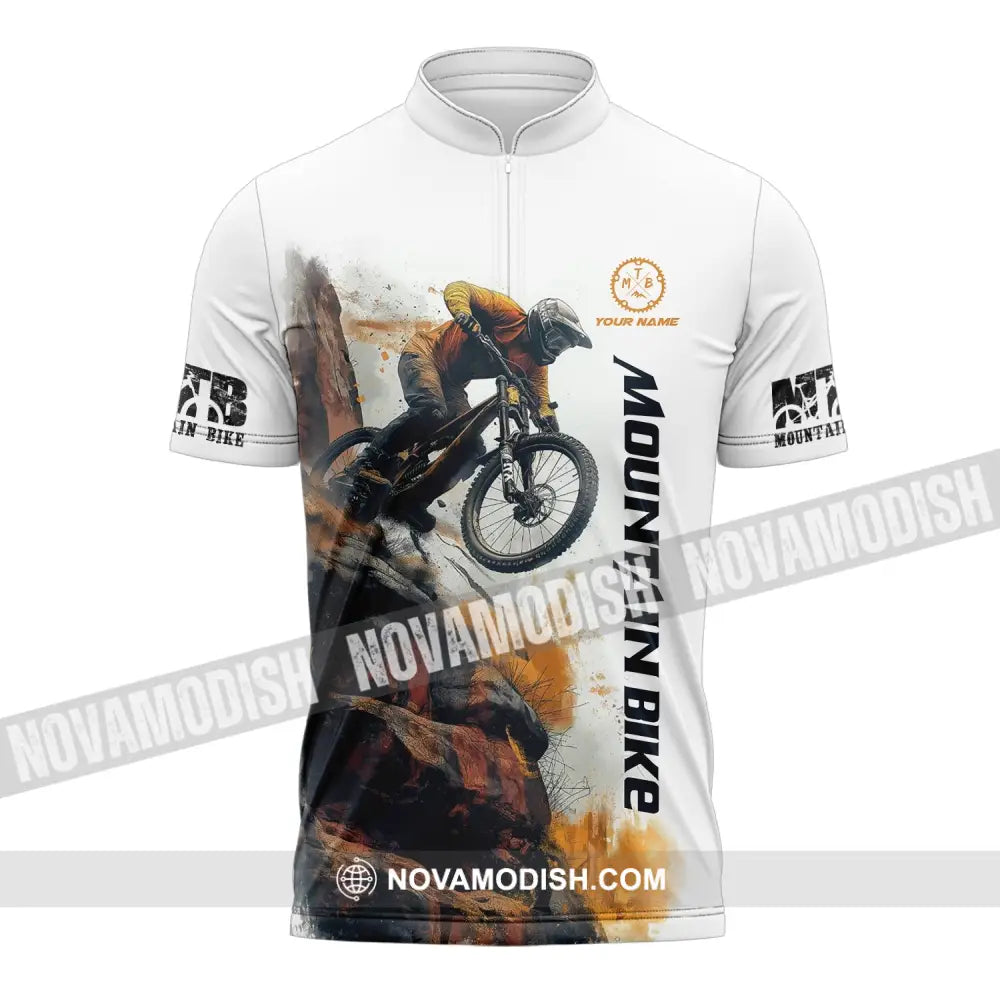 Man Shirt Custom Name Mountain Bike Polo Long Sleeve Gift Zipper / S T-Shirt