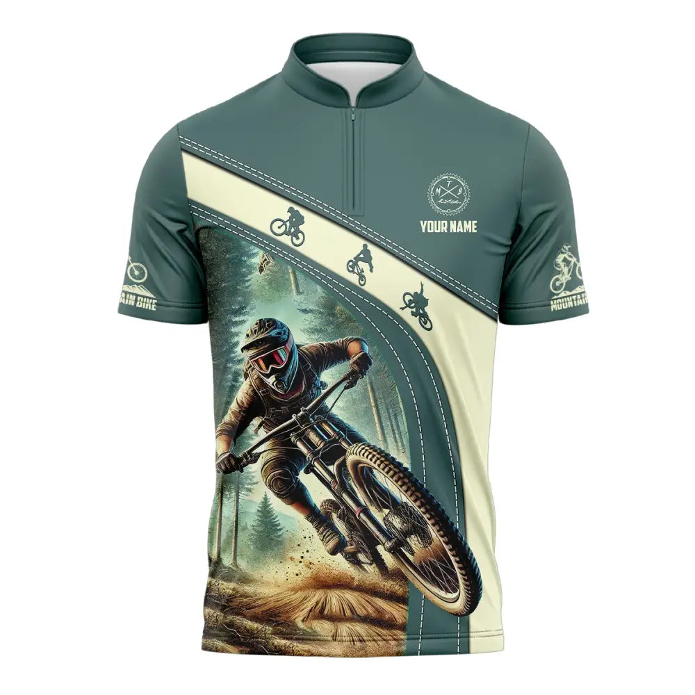 Man Shirt Custom Name Mountain Bike Polo Long Sleeve Gift Zipper / S T-Shirt