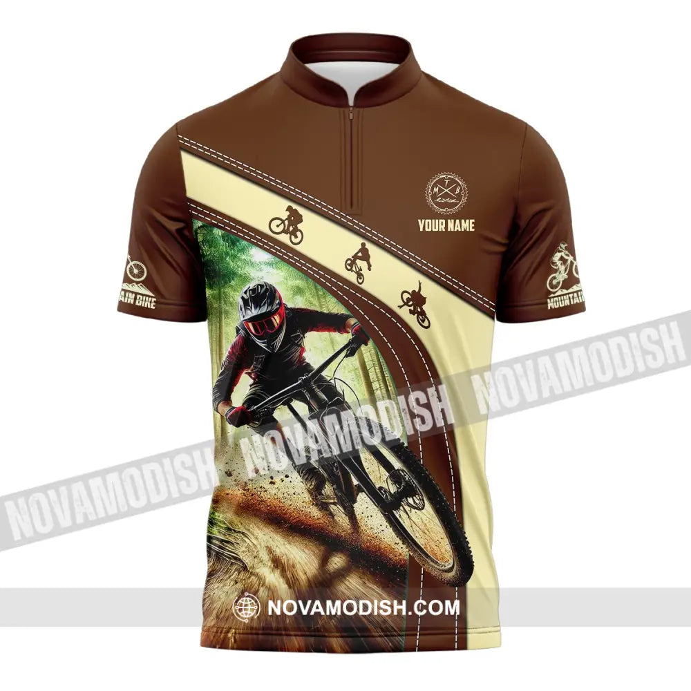 Man Shirt Custom Name Mountain Bike Shirt Mountain Bike Polo Long Sleeve Mountain Bike Gift Zipper Polo Shirt / S