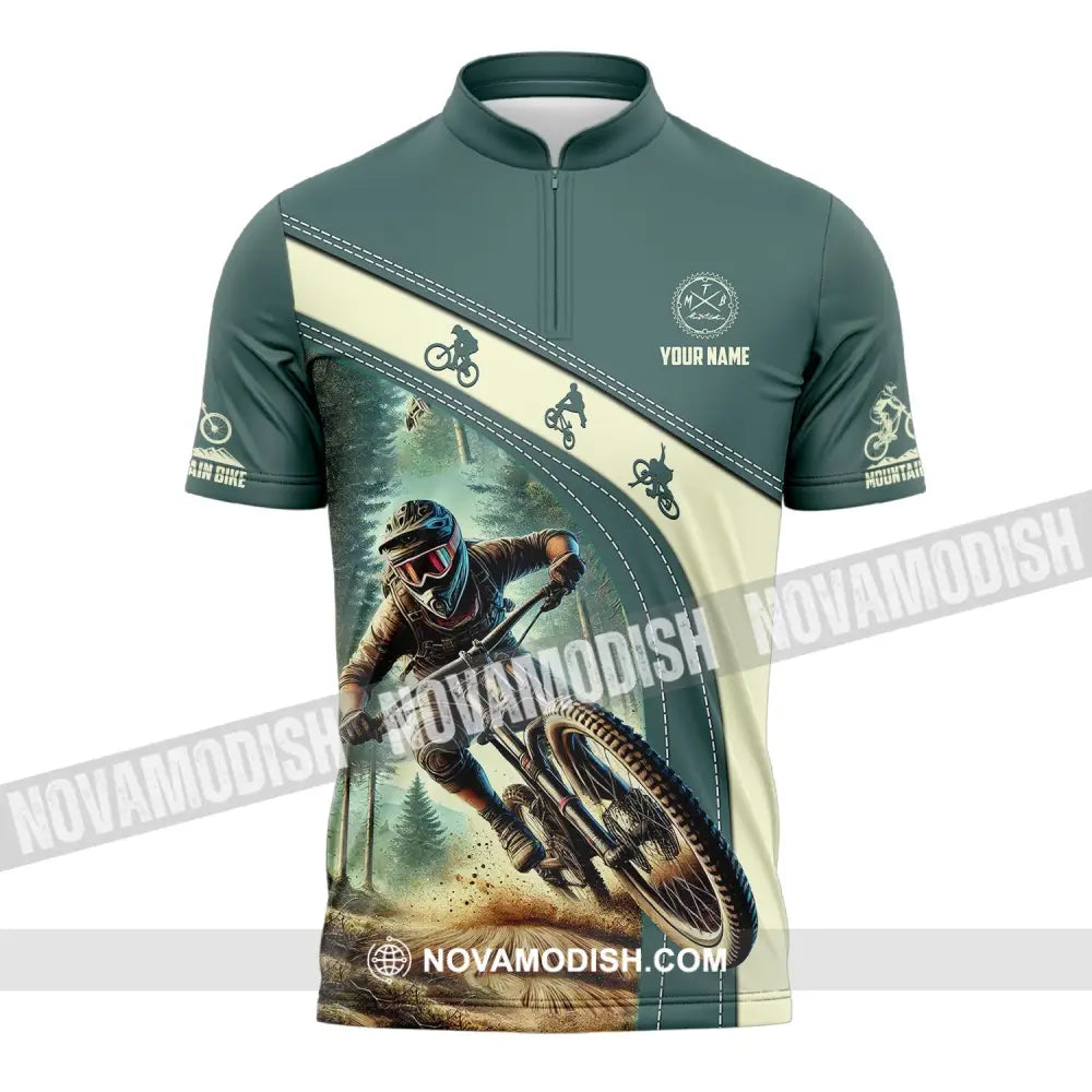 Man Shirt Custom Name Mountain Bike Polo Long Sleeve Gift Zipper / S T-Shirt