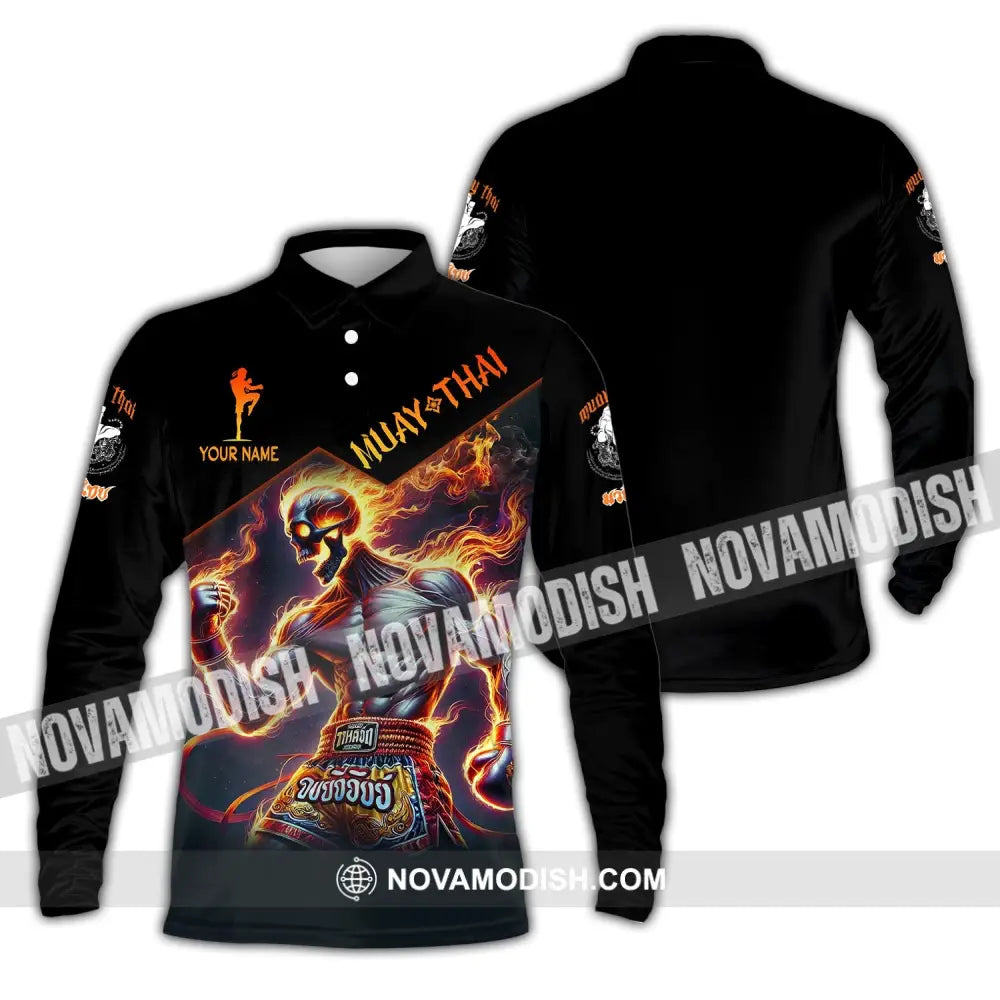 Man Shirt Custom Name Muay Thai Hoodie Polo Long Sleeve / S T-Shirt