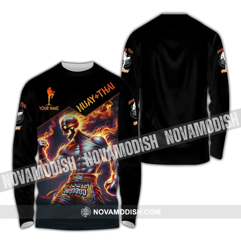 Man Shirt Custom Name Muay Thai Hoodie Polo Long Sleeve / S T-Shirt