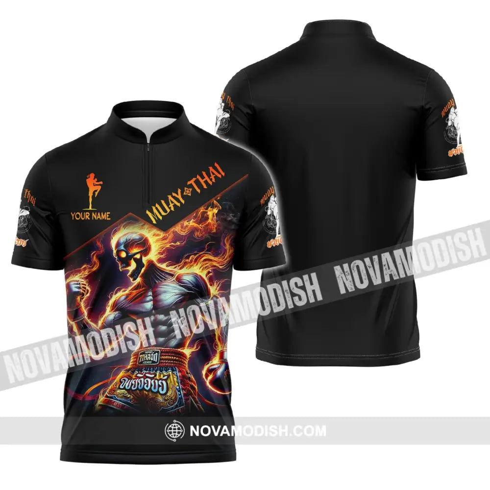 Man Shirt Custom Name Muay Thai Hoodie Polo Long Sleeve Zipper / S T-Shirt