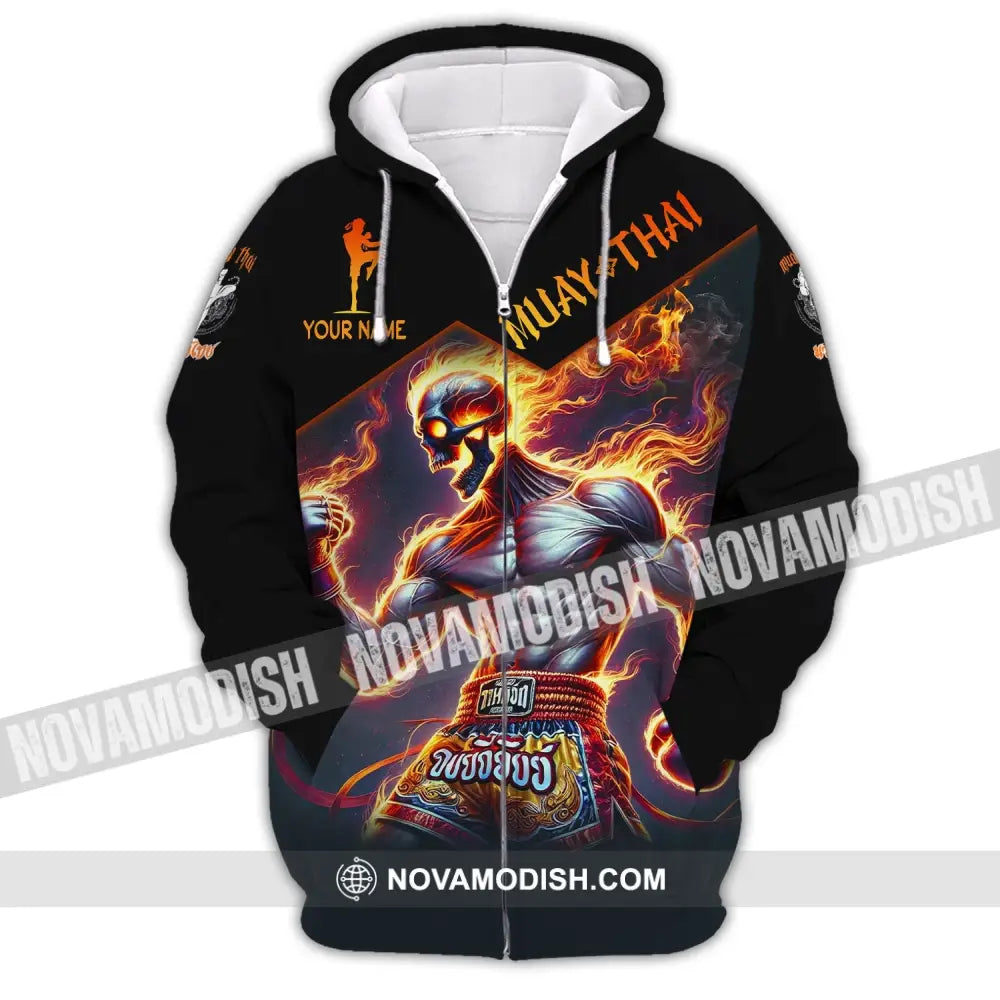 Man Shirt Custom Name Muay Thai Hoodie Polo Long Sleeve Zipper / S T-Shirt