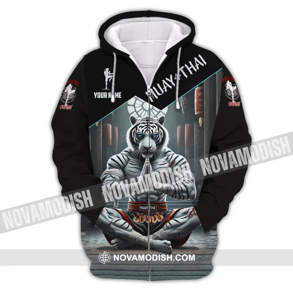 Man Shirt Custom Name Muay Thai Hoodie Polo Long Sleeve Zipper / S T-Shirt