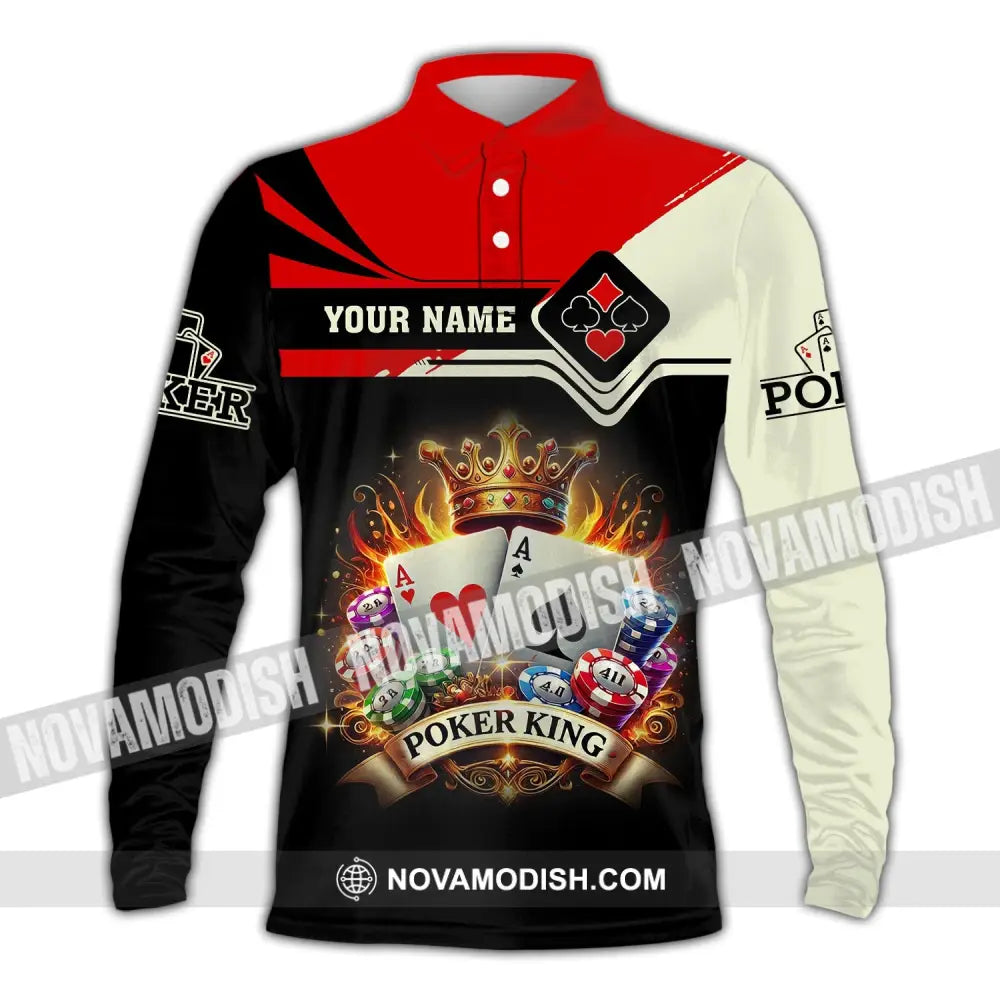 Man Shirt Custom Name Poker King T-Shirt Hoodie Long Sleeve Casino Polo / S T-Shirt