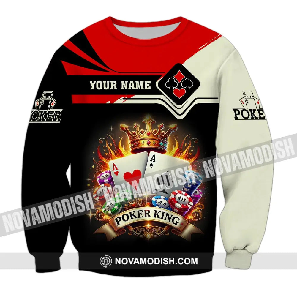 Man Shirt Custom Name Poker King T-Shirt Hoodie Long Sleeve Casino / S T-Shirt