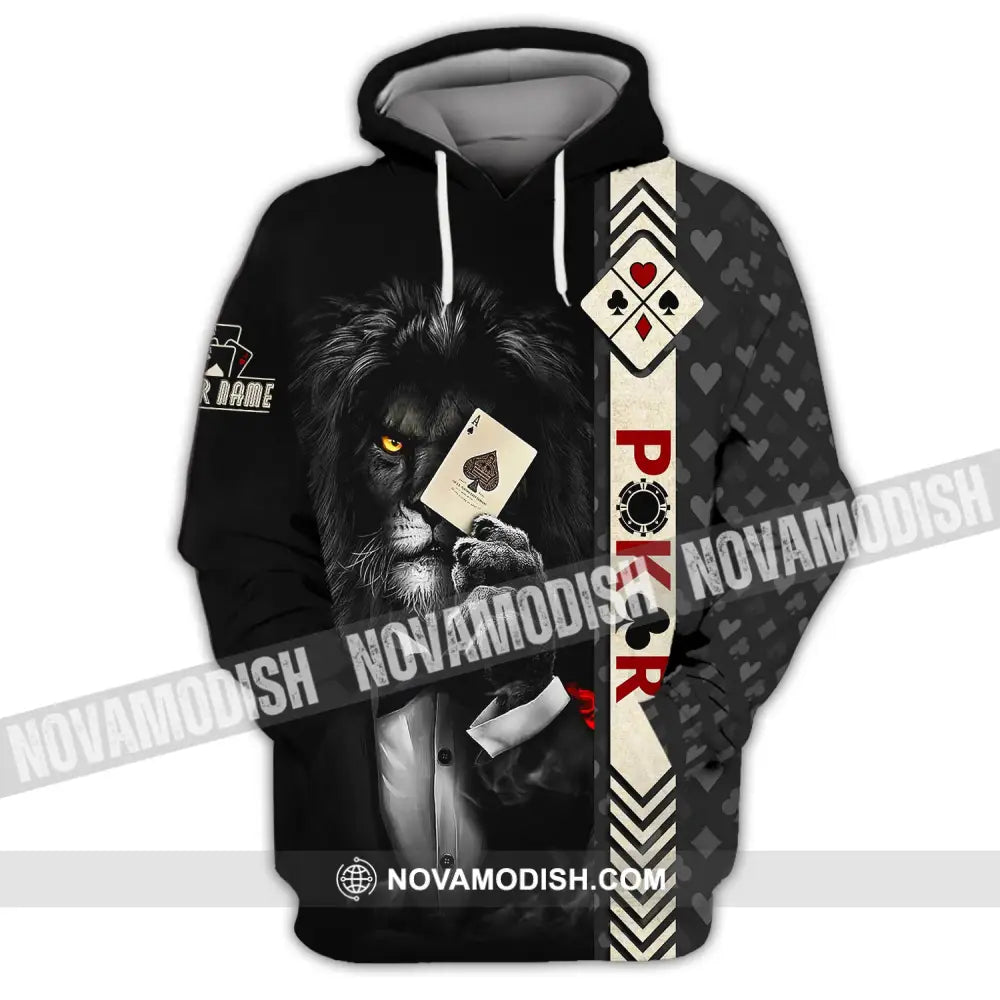 Man Shirt Custom Name Poker T-Shirt Lion Casino Gift Hoodie / S