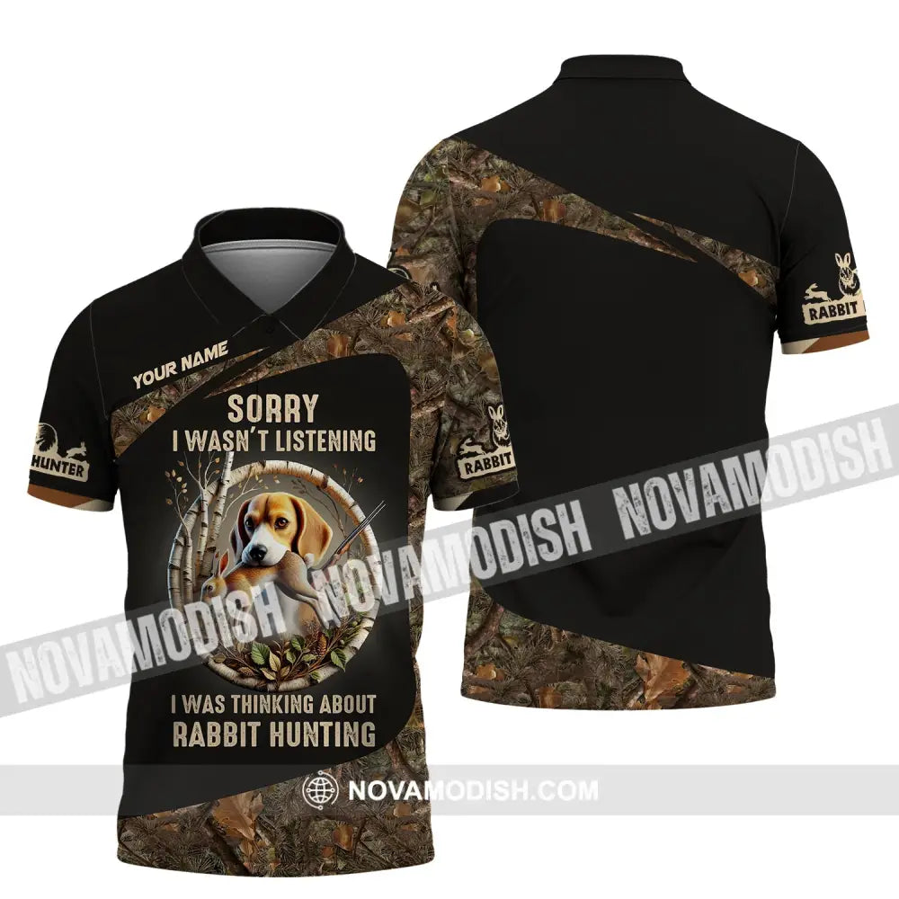 Man Shirt Custom Name Rabbit Hunter Hunting T-Shirt Hoodie Long Sleeve Polo / S T-Shirt