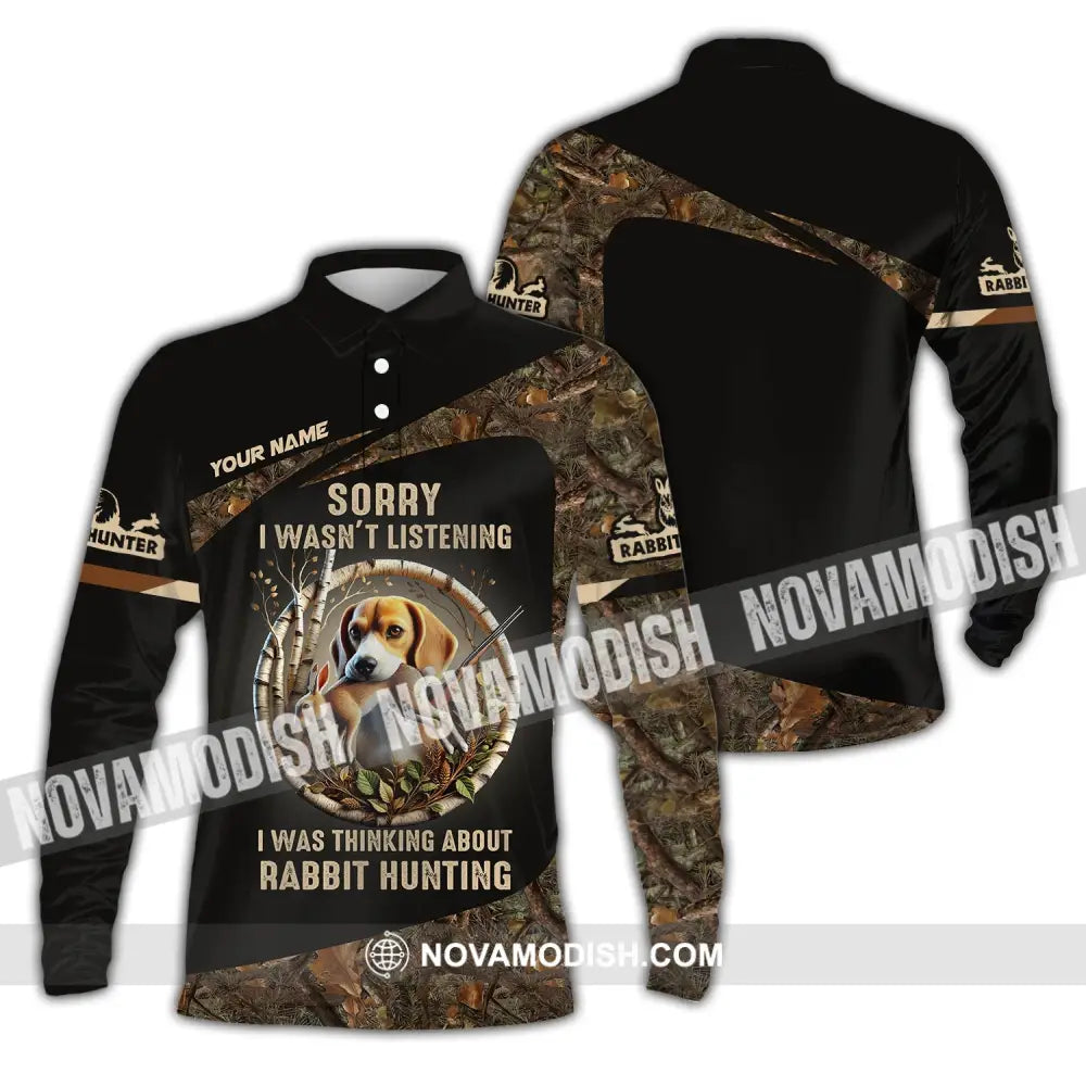 Man Shirt Custom Name Rabbit Hunter Hunting T-Shirt Hoodie Long Sleeve Polo / S T-Shirt