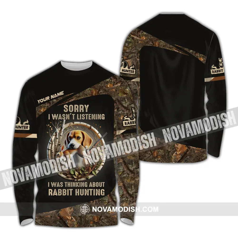 Man Shirt Custom Name Rabbit Hunter Hunting T-Shirt Hoodie Long Sleeve / S T-Shirt