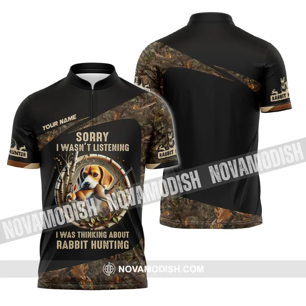 Man Shirt Custom Name Rabbit Hunter Hunting T-Shirt Hoodie Long Sleeve Zipper Polo / S T-Shirt