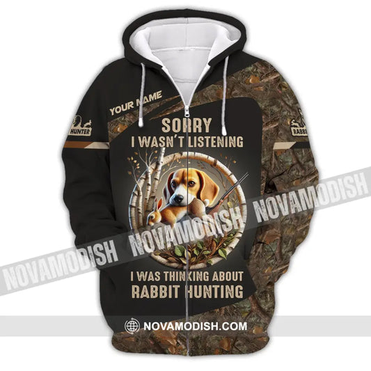 Man Shirt Custom Name Rabbit Hunter Hunting T-Shirt Hoodie Long Sleeve Zipper / S T-Shirt