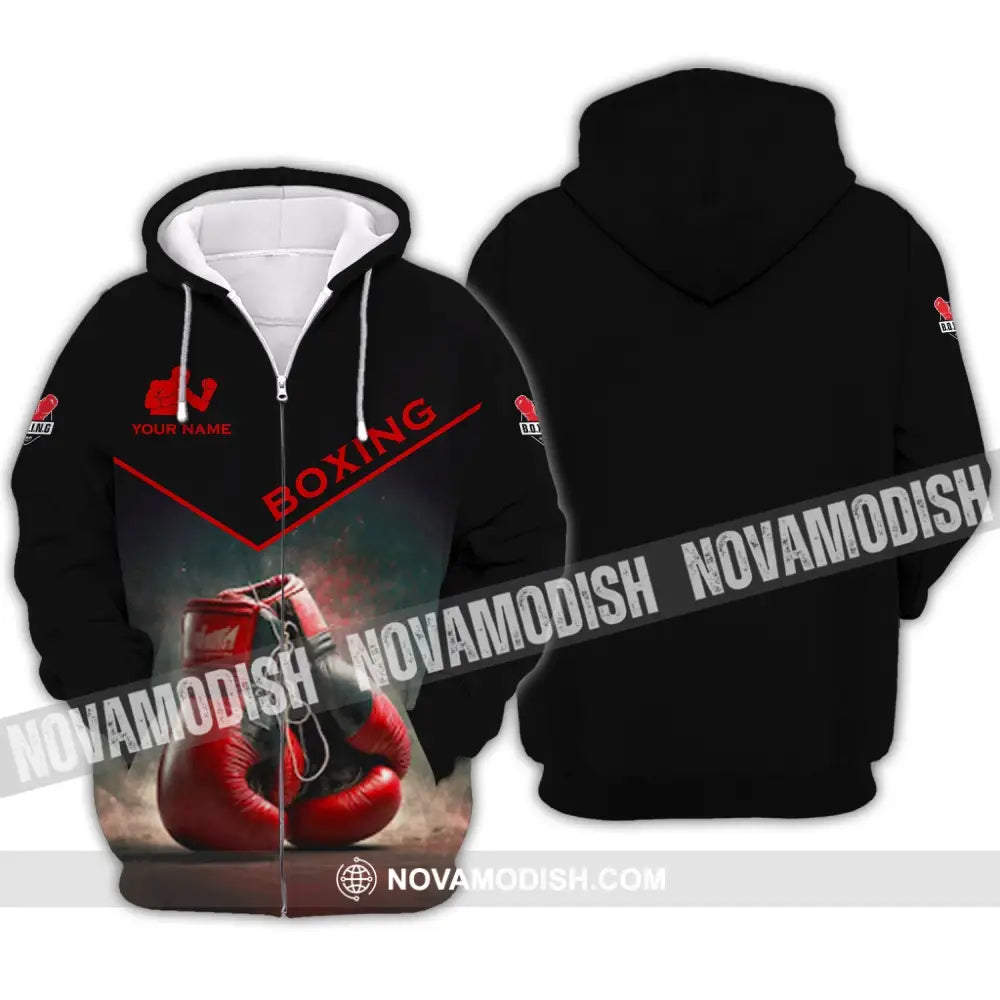 Man Shirt - Custom Name Shirt - Red Boxing Gloves Shirt Zipper Hoodie / S T-shirt