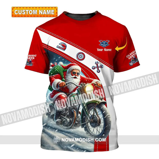 Man Shirt Custom Name Santa Classic Bike Motorcycle T-Shirt Hoodie Long Sleeve Christmas Gift