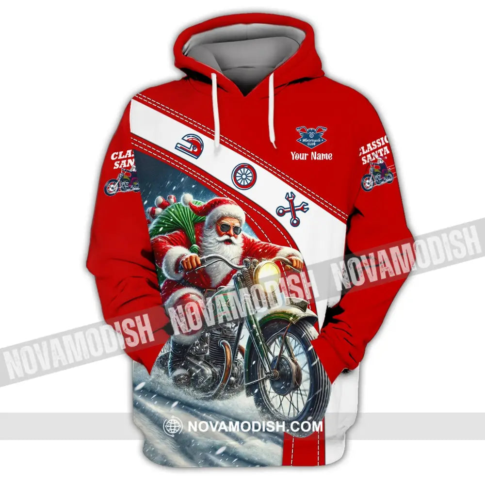 Man Shirt Custom Name Santa Classic Bike Motorcycle T-Shirt Hoodie Long Sleeve Christmas Gift / S