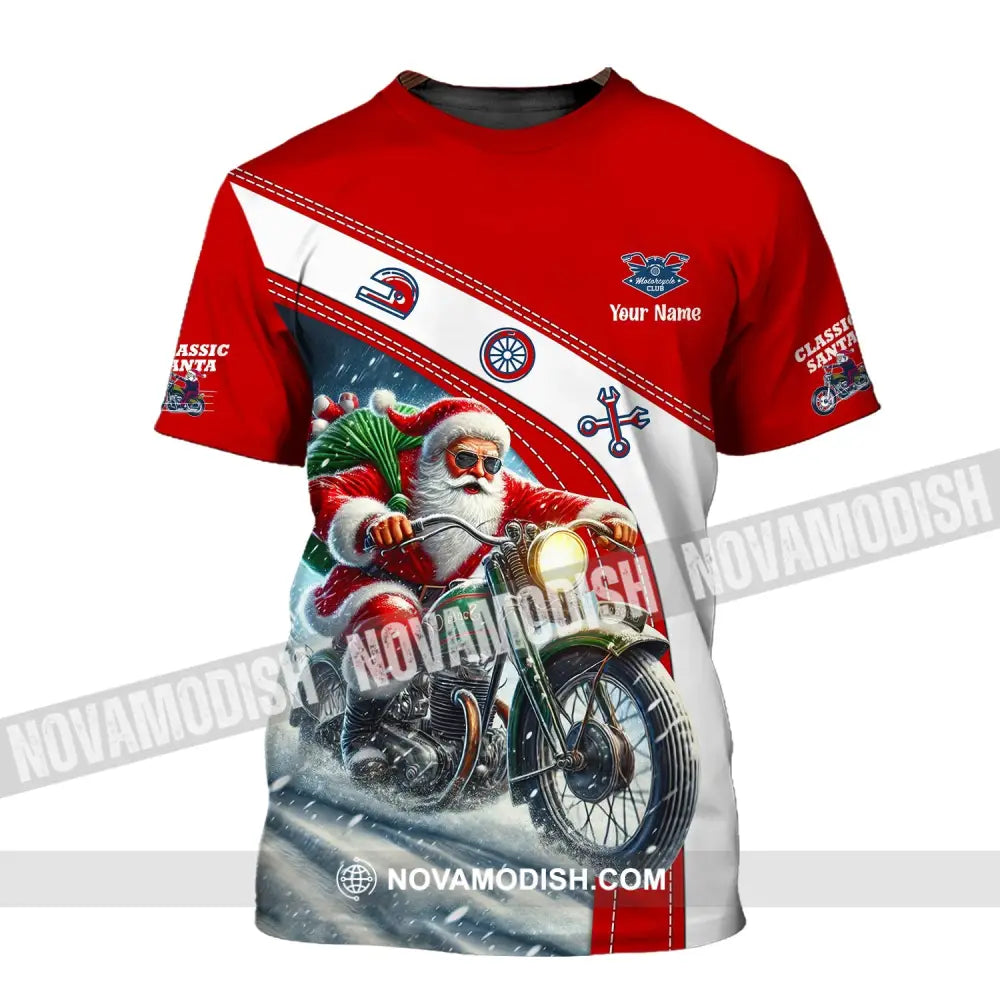 Man Shirt Custom Name Santa Classic Bike Motorcycle T-Shirt Hoodie Long Sleeve Christmas Gift / S