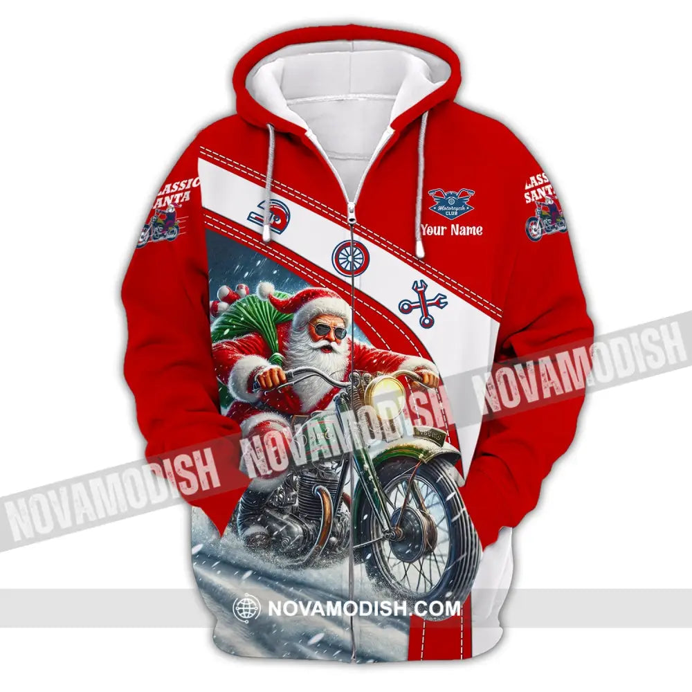 Man Shirt Custom Name Santa Classic Bike Motorcycle T-Shirt Hoodie Long Sleeve Christmas Gift