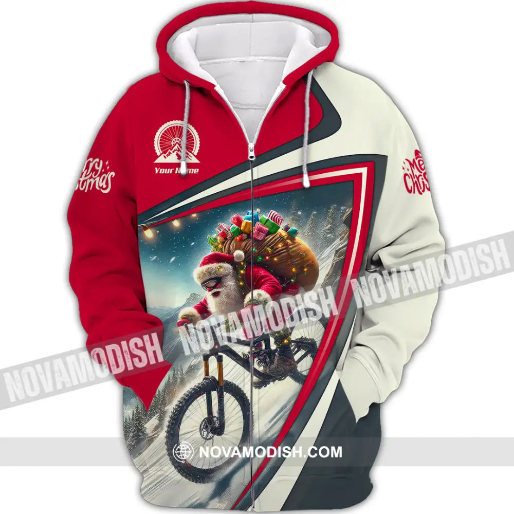 Man Shirt Custom Name Santa Mountain Biker Bike Lover Hoodie Polo Long Sleeve Zipper / S T-Shirt