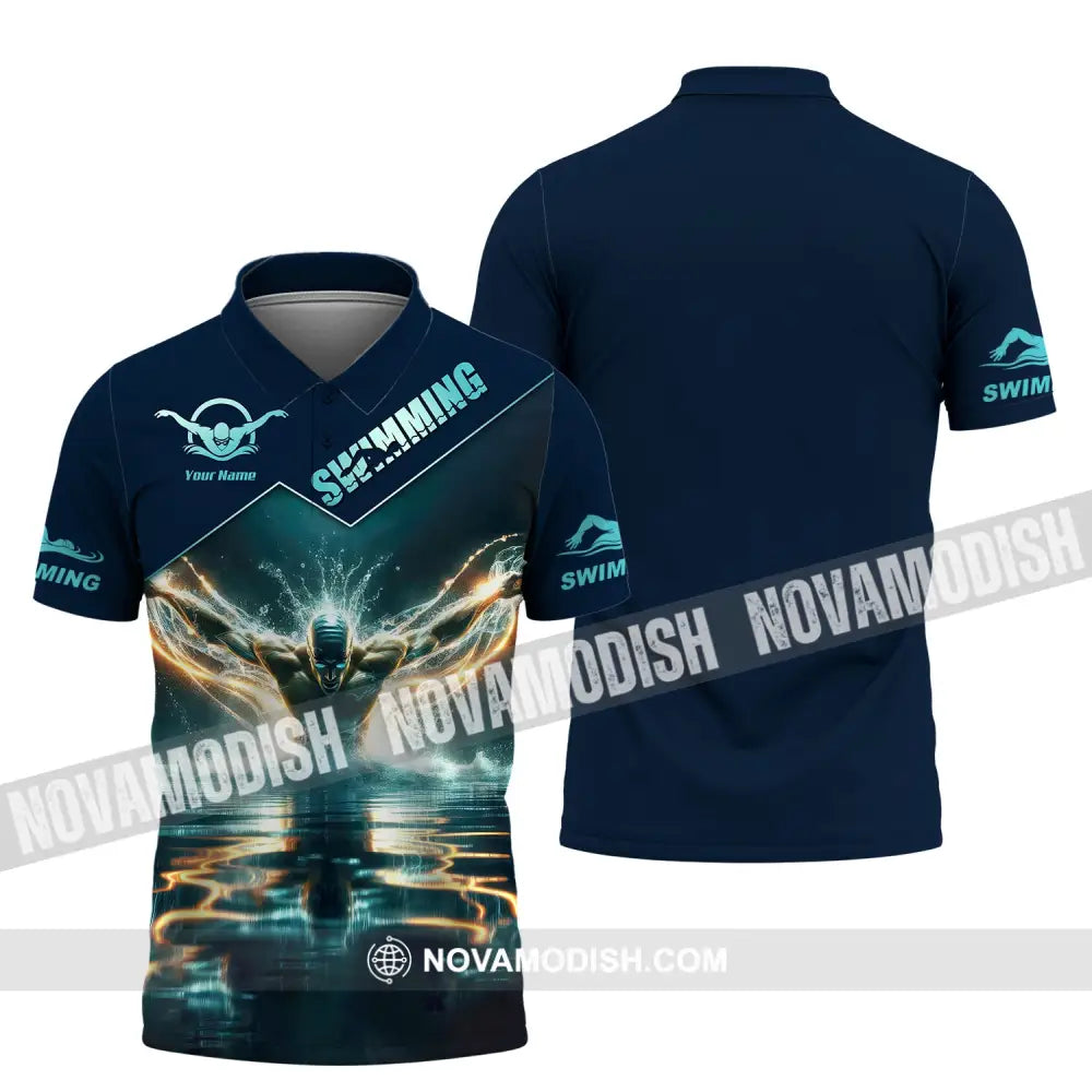 Man Shirt Custom Name Swimming For Swimmers Polo / S T-Shirt